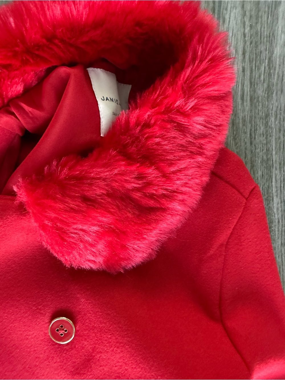 NWT Janie and Jack Red Double-Breasted Coat with Faux Fur Collar - Picture 9 of 9
